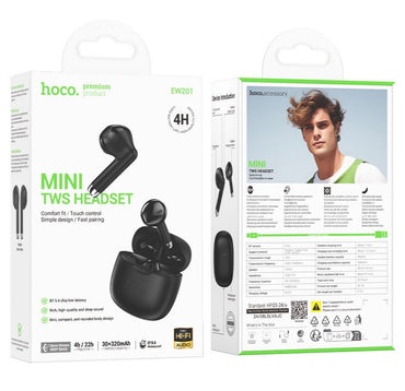 Hoco EW201 Graceful True Wireless Earbuds – Bluetooth 5.4, 13mm Bass Drivers, Touch Control, Black (New)