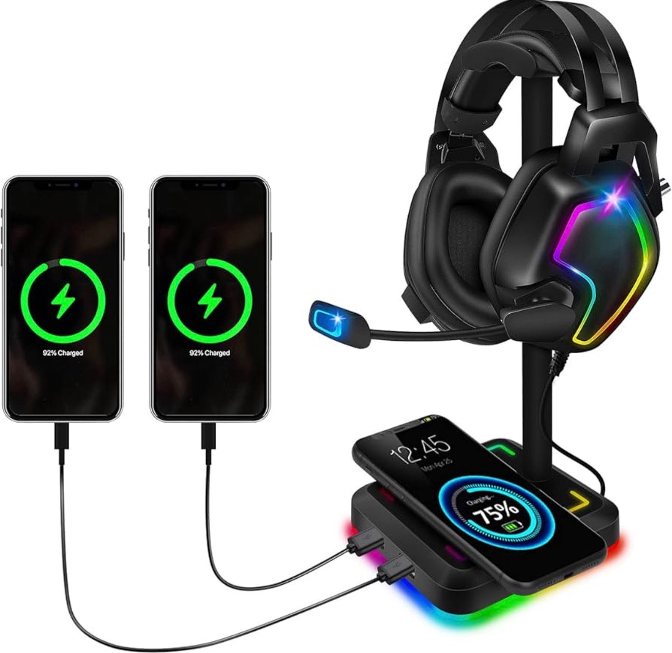 Battletron RGB Gaming Headset Stand with USB Charging Ports