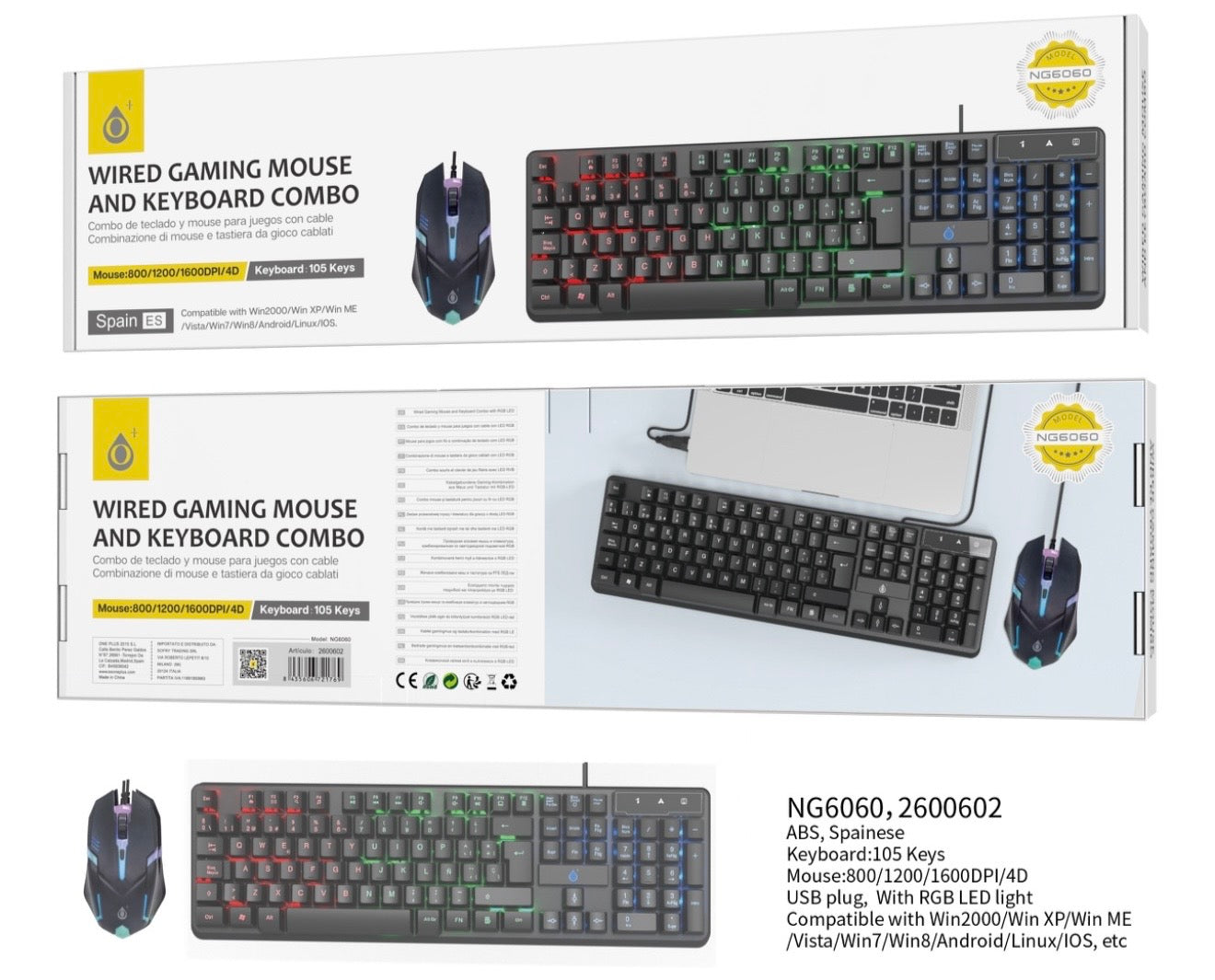 Wired Gaming Keyboard and Mouse Combo – 105 Keys RGB Style