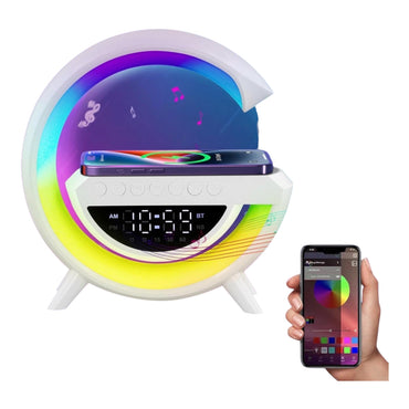 Multifunctional Alarm Clock with Wireless Charging – Bluetooth Speaker + RGB Light