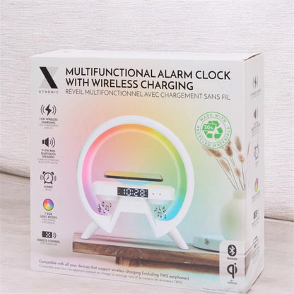 Multifunctional Alarm Clock with Wireless Charging – Bluetooth Speaker + RGB Light