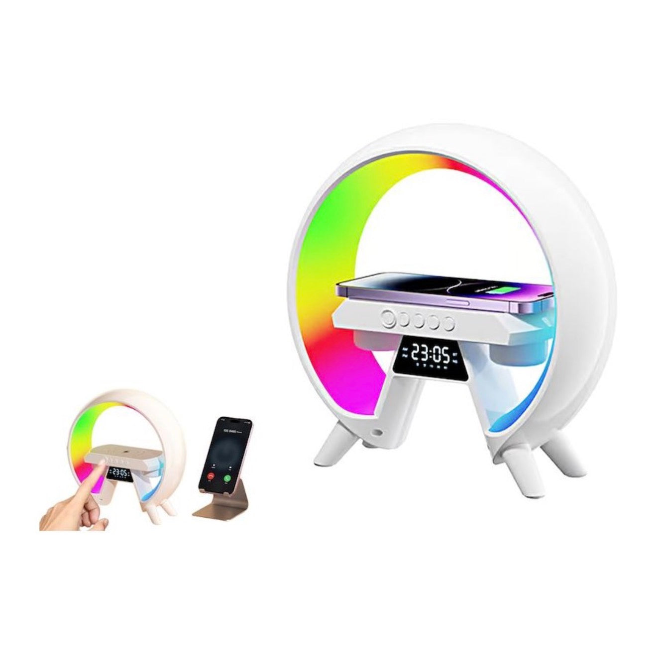 Multifunctional Alarm Clock with Wireless Charging – Bluetooth Speaker + RGB Light