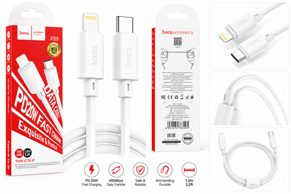 Hoco X88 Type-C to Lightning 20W PD Fast Charging Cable (1M / 3.2FT) – iPhone Fast Charge & Data Sync Cable