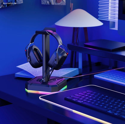 Battletron RGB Gaming Headset Stand with USB Charging Ports